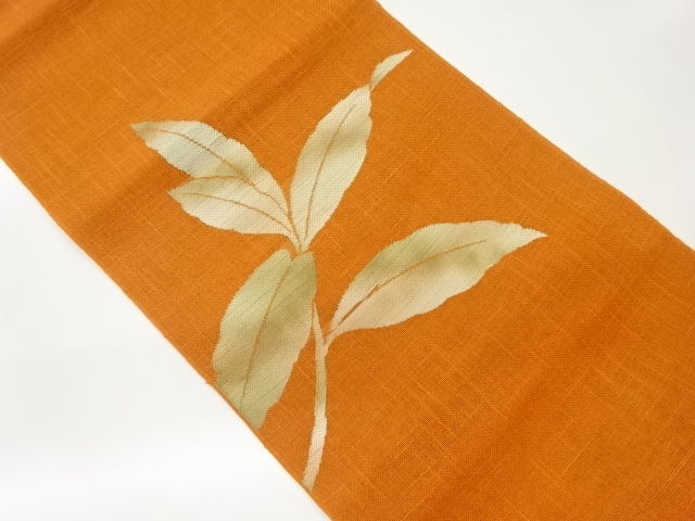 紗紬葉模様織出し名古屋帯